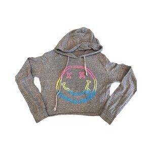 Gray Hoodie with Neon Smiley Face